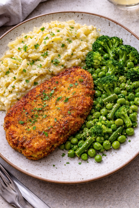 Chicken Schnitzel with Creamy Garlic Cabbage