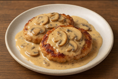 Pork Rissoles with a Creamy Mushroom Gravy