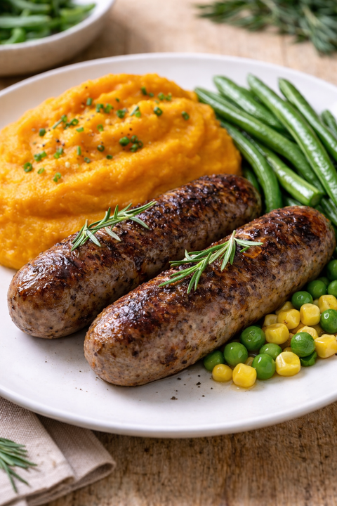 Rosemary & Garlic Lamb Sausages with Veggie Mash