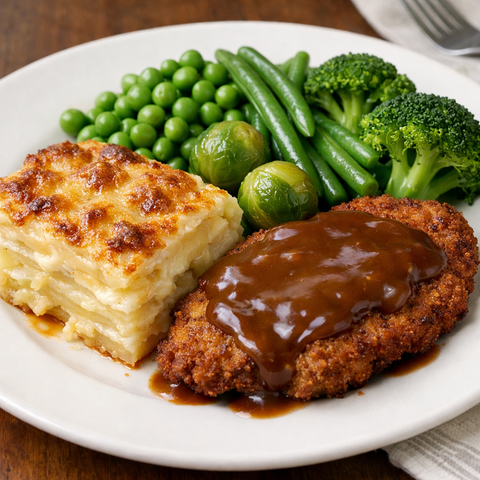 Beef Schnitzel with Potato Bake