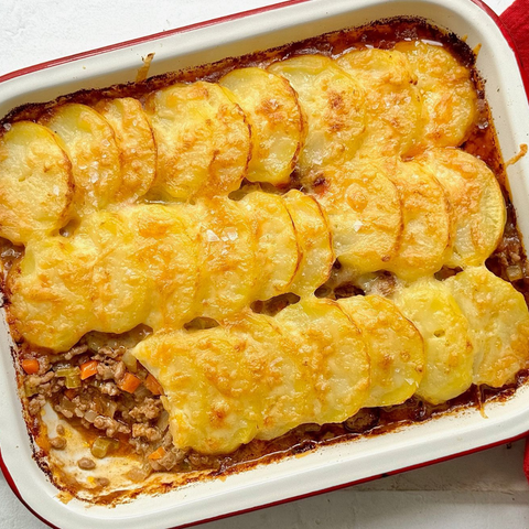 Shepards Pie topped with Potato Gratin
